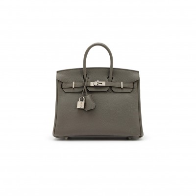 HERMES MASTER BIRKIN 25 TOGO LEATHER PEWTER GREY SILVER BUCKLE BAG BK258FTGSS (25*20*13cm)